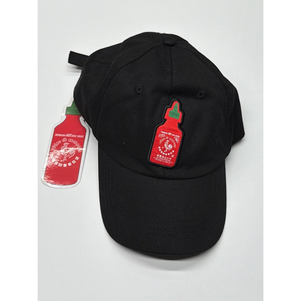 Sriracha Bottle Patch Black Baseball Cap OSFM‎ Adjustable Cotton